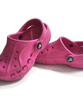 Crocs Baya Clog Shoes Child Toddler C10 C 10 Pink Side Cut Spellout Stylish GUC